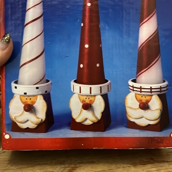 Christmas Tapered Santa Candles Set of 3 Hand-painted Wood Base New Holiday Box - Picture 2 of 6